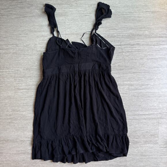 Forever 21+ Black Sleeveless Ruffle Hem Mini Dress Women’s Size 0X Bow Front NWT - Picture 2 of 7